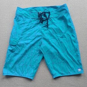 Adidas Board Shorts Mens 30 Blue Climalite Geometric Swim Trunks Cargo Pocket
